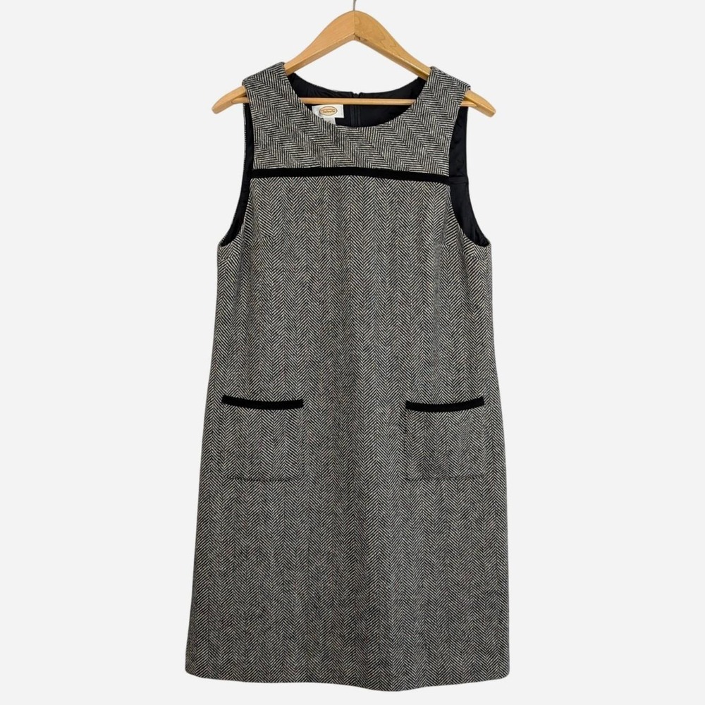 Talbots Herringbone Tweed Shift Dress Black White 12